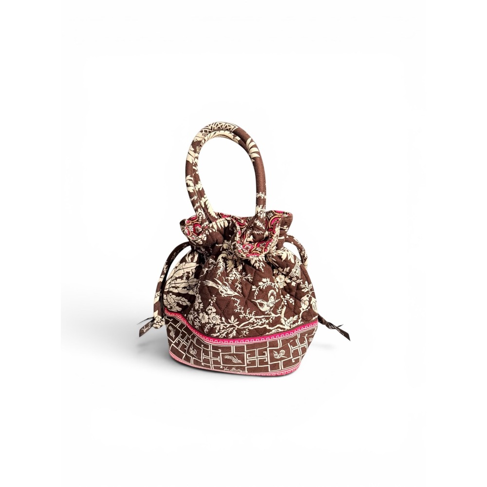 Vera Bradley bag imperial toile satchel Brown pink White Palm trees quilted Tote